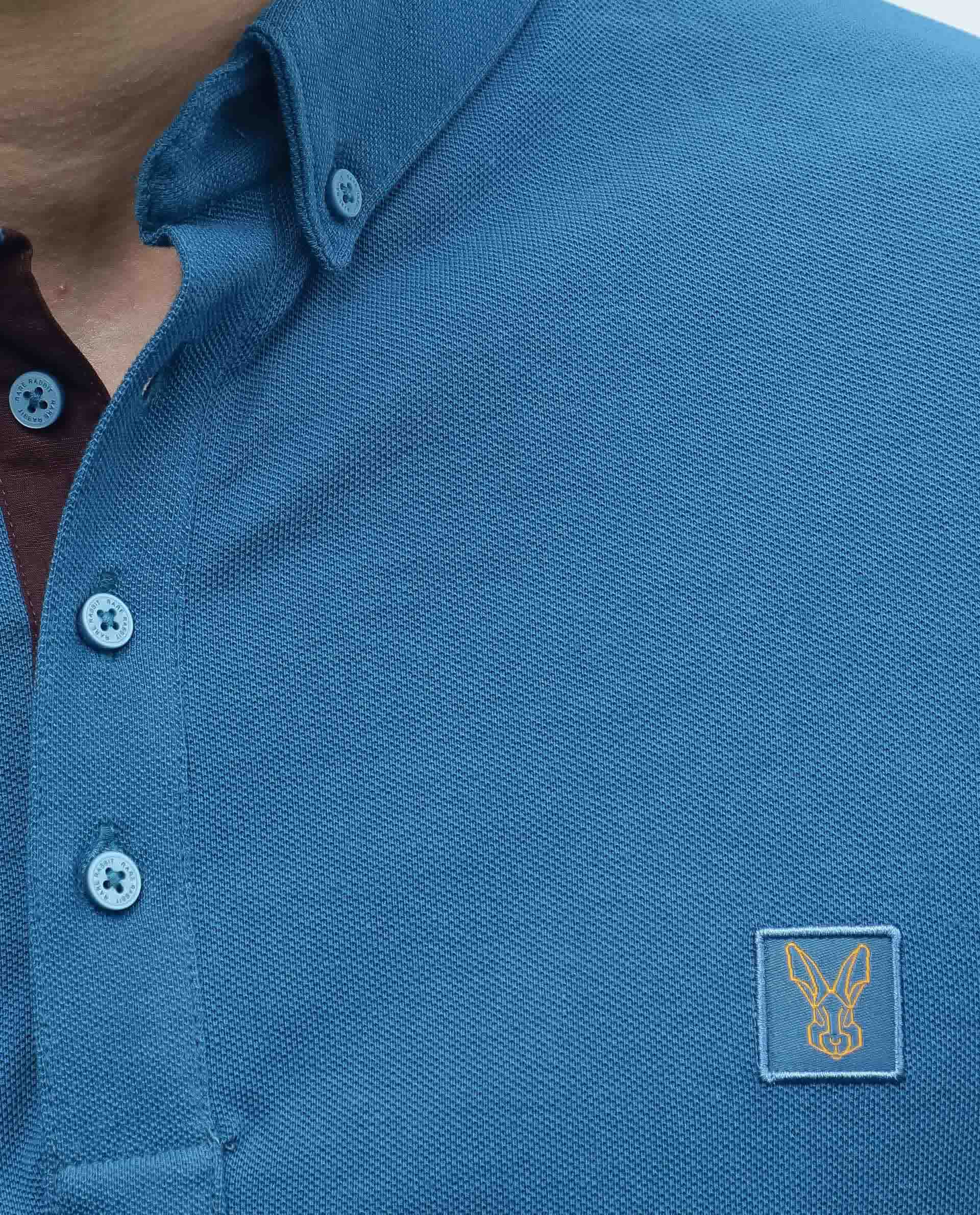 RARE RABBIT MENS CASSINI-3 PETROL POLO COTTON FABRIC SLIM FIT COLLAR COLLAR Short Sleeve