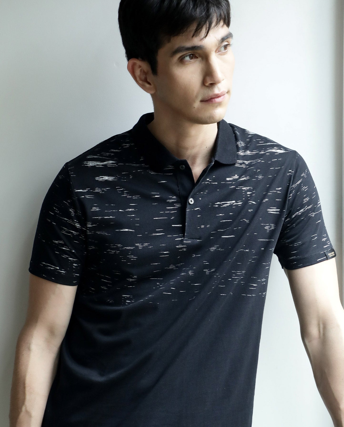RARE RABBIT STROKE PRIMARY BLACK POLO COTTON FABRIC SHORT SLEEVE POLO COLLAR SLIM FIT
