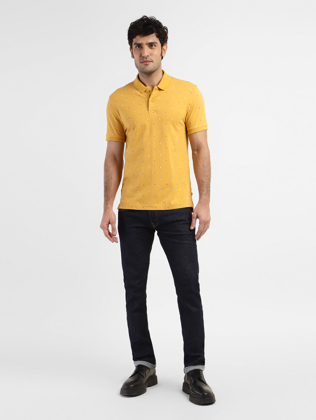 Men's Geometric Print Polo T-shirt Yellow