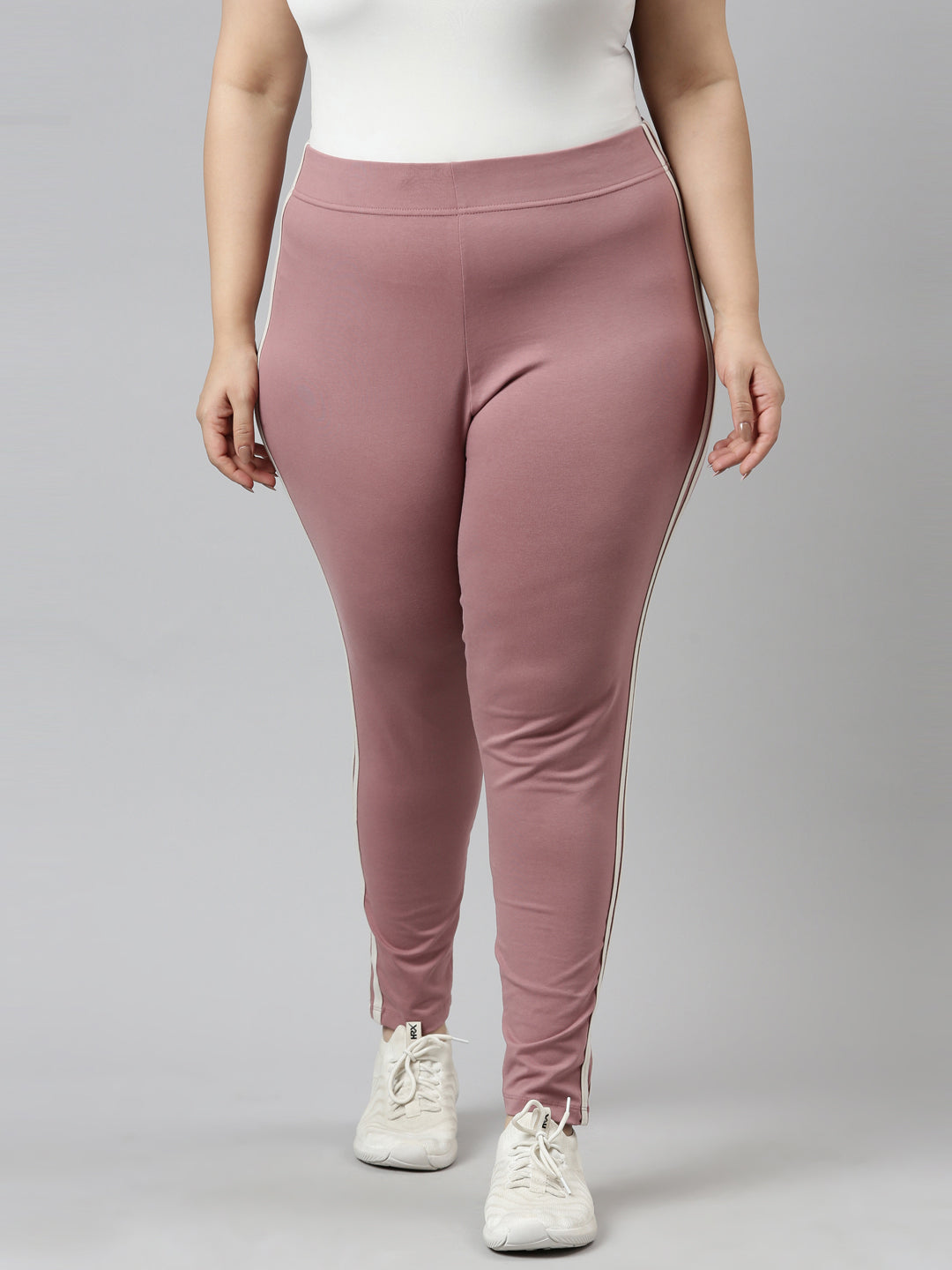 Dusty Voilet Cotton Stretch Side Stripes Active Leggings