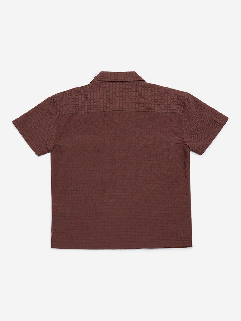 Y&F Kids Brown Textured Resort-Fit Shirt