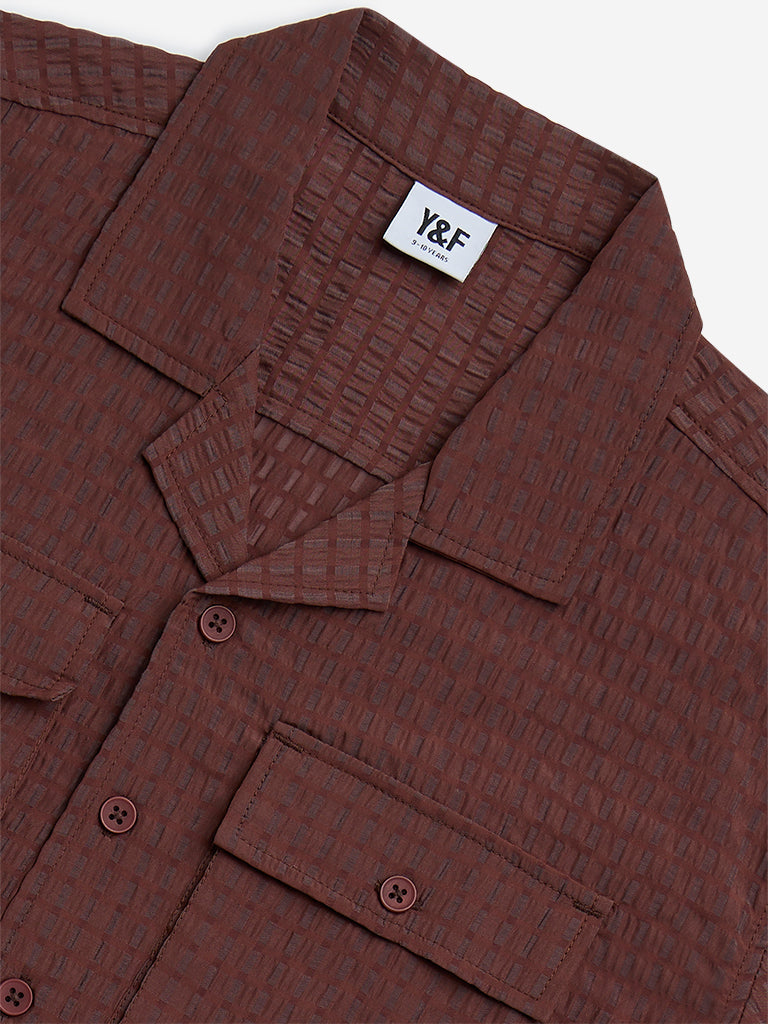 Y&F Kids Brown Textured Resort-Fit Shirt