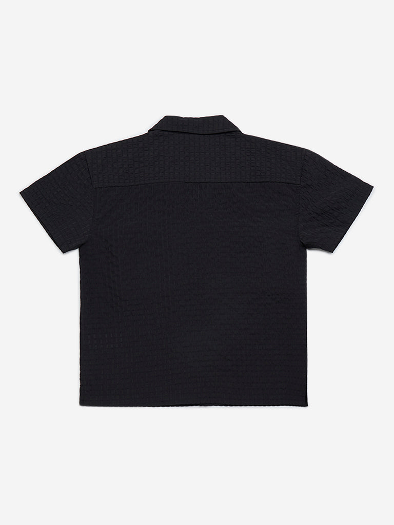 Y&F Kids Black Textured Resort-Fit Shirt