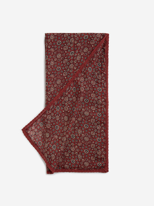 Zuba Maroon Floral Printed Cotton-Blend Dupatta