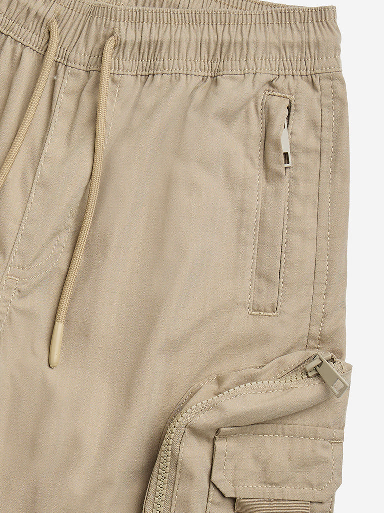 Y&F Kids Taupe Cargo-Style Mid-Rise Cotton-Blend Shorts