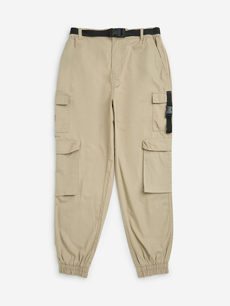 Y&F Kids Taupe Cargo-Style Mid-Rise Cotton Joggers