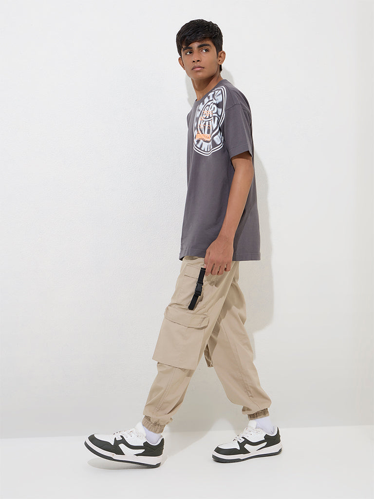 Y&F Kids Taupe Cargo-Style Mid-Rise Cotton Joggers