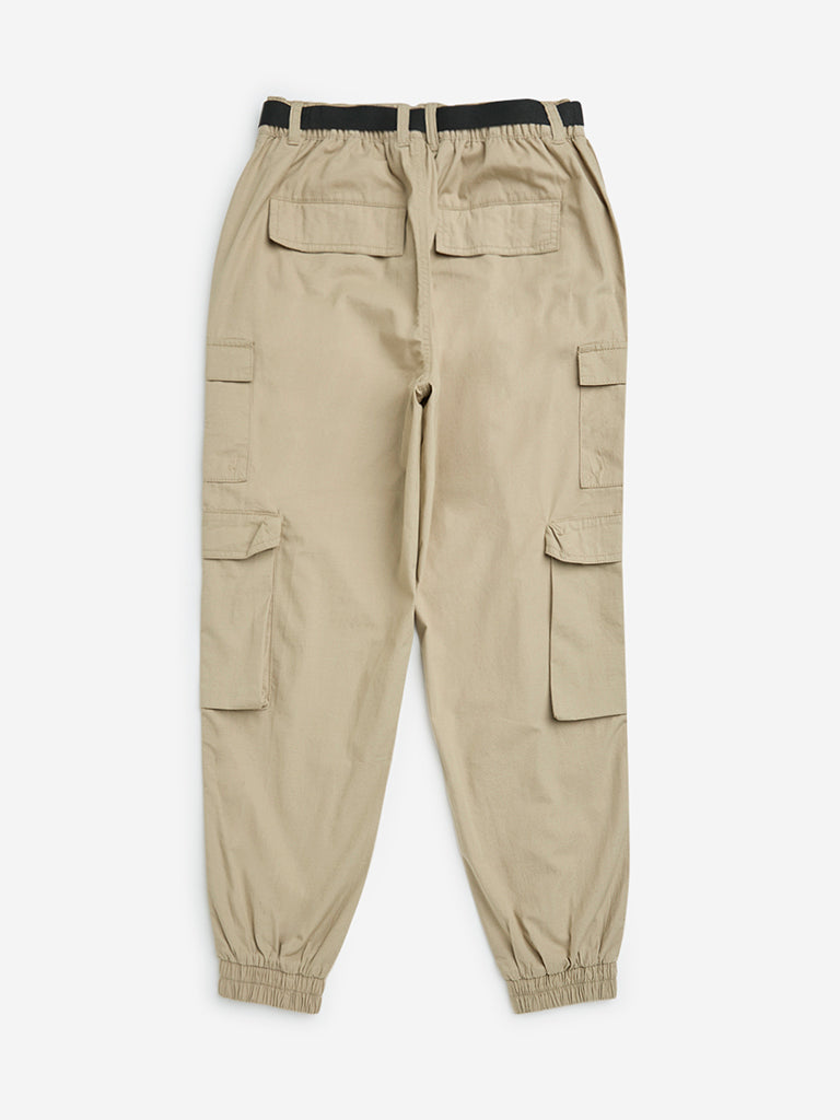 Y&F Kids Taupe Cargo-Style Mid-Rise Cotton Joggers