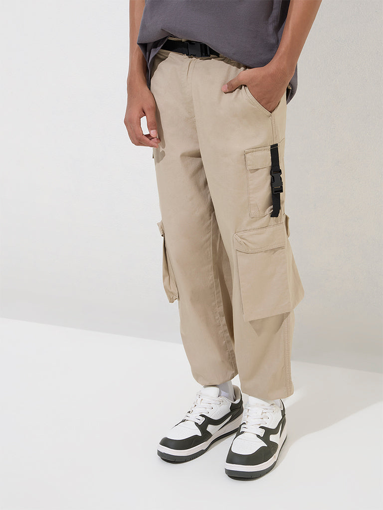 Y&F Kids Taupe Cargo-Style Mid-Rise Cotton Joggers