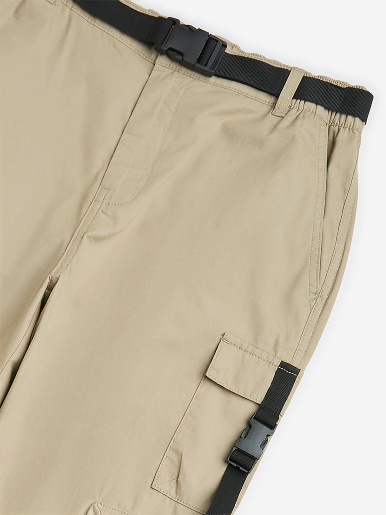 Y&F Kids Taupe Cargo-Style Mid-Rise Cotton Joggers