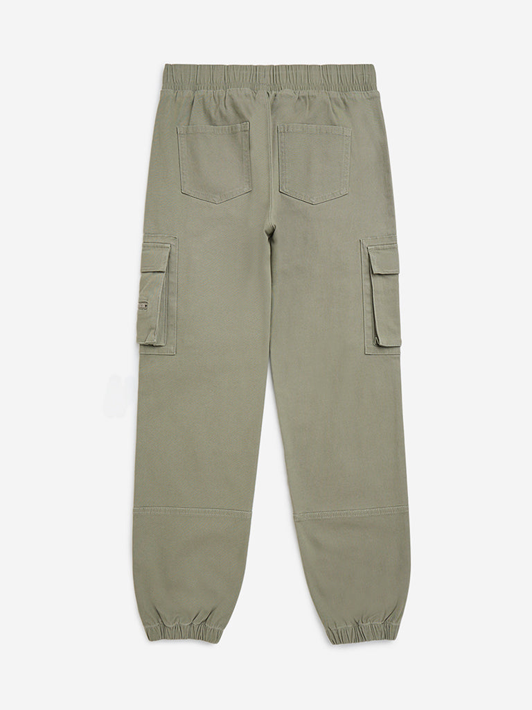 Y&F Kids Olive Cargo-Style Mid-Rise Cotton-Blend Joggers