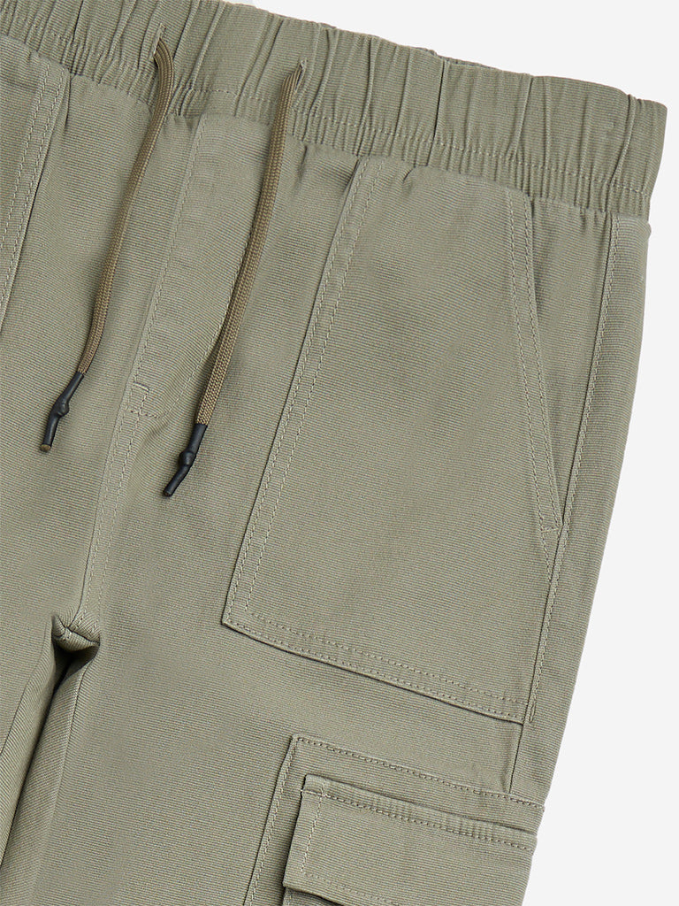 Y&F Kids Olive Cargo-Style Mid-Rise Cotton-Blend Joggers
