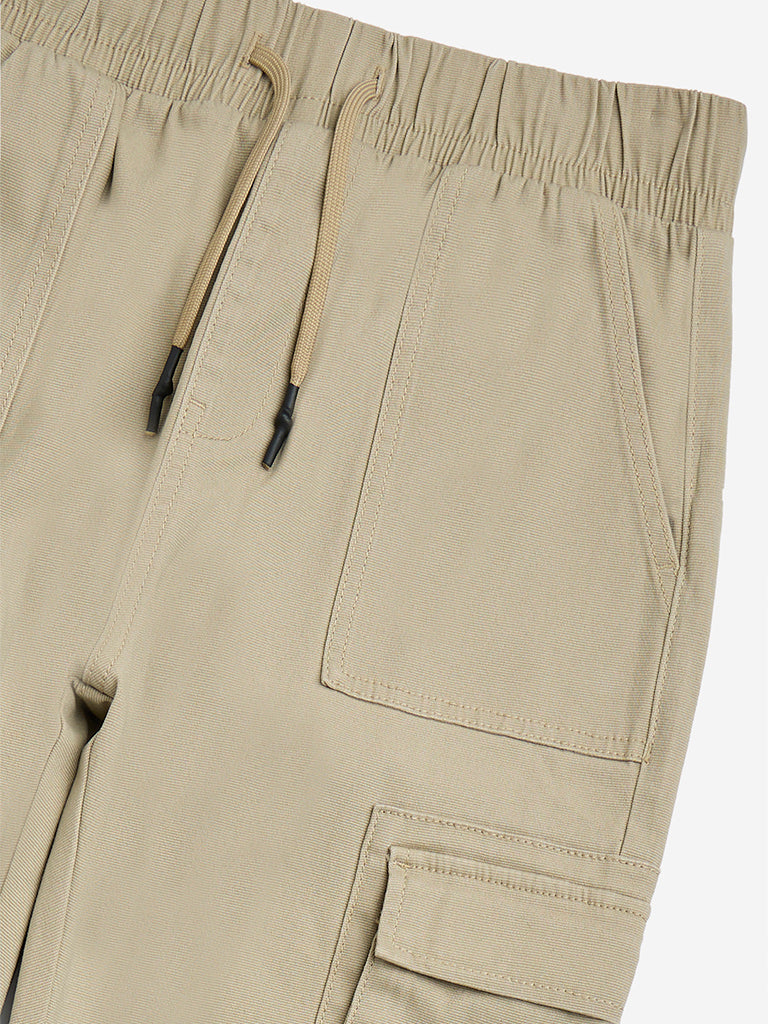Y&F Kids Taupe Cargo-Style Mid-Rise Cotton-Blend Joggers