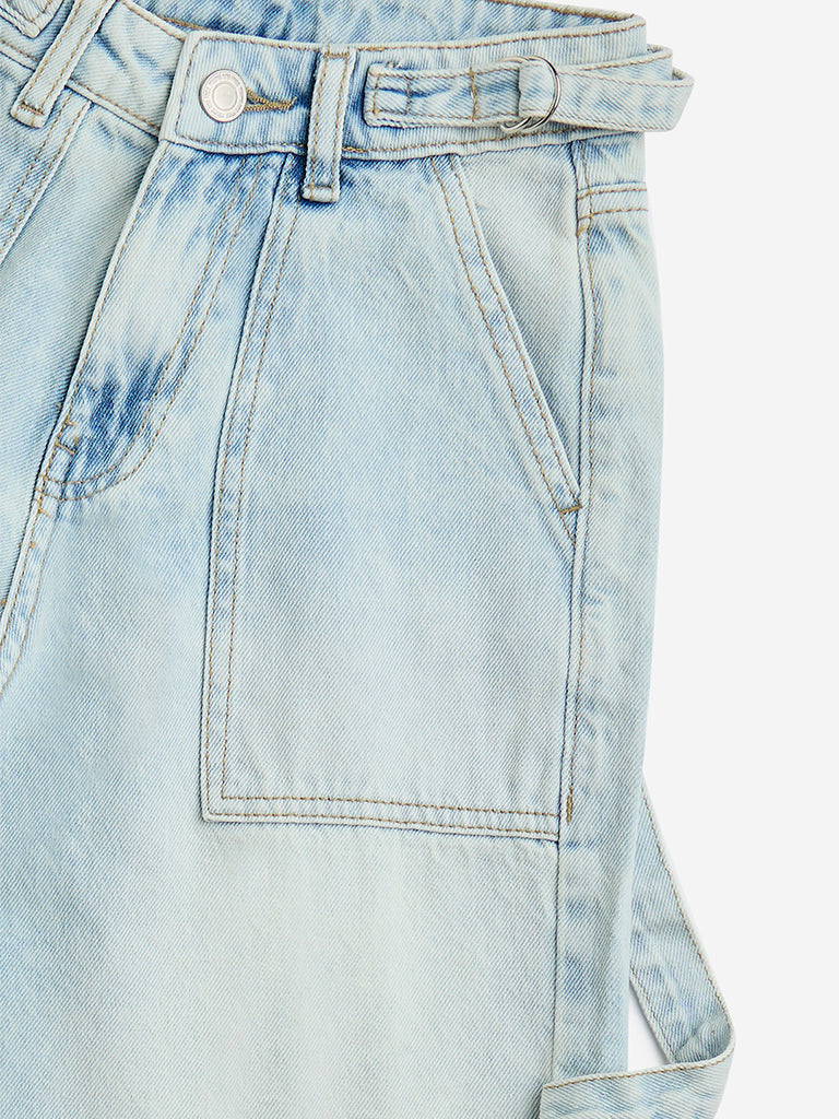 Y&F Kids Light Blue Mid-Rise Denim Jorts