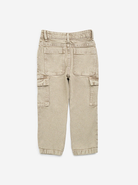 HOP Kids Taupe Cargo-Style Straight-Fit Mid-Rise Jeans