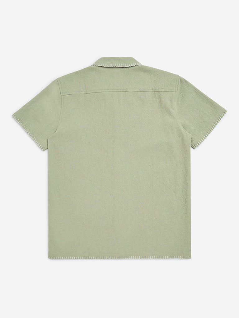 Y&F Kids Sage Floral Embroidered Resort-Fit Cotton Shirt