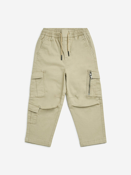 HOP Kids Beige Cargo-Style Mid-Rise Cotton-Blend Pants