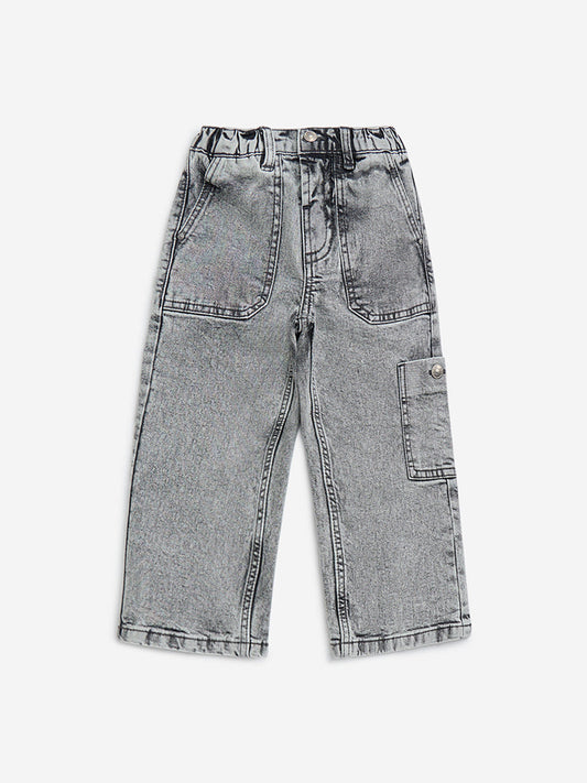 HOP Kids Charcoal Faded Straight-Fit Mid-Rise Jeans
