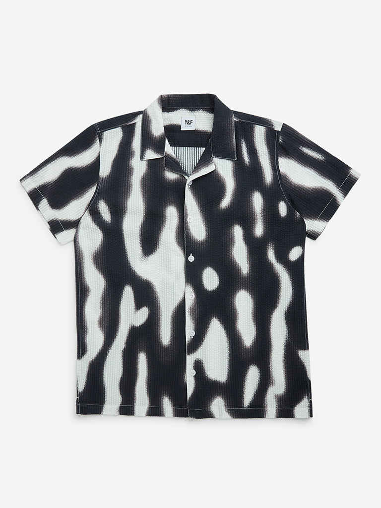 Y&F Kids Black Abstract Design Cotton Shirt