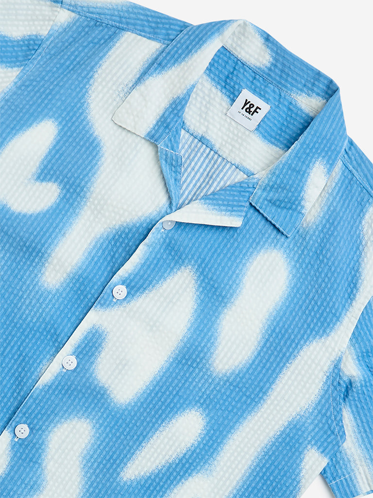 Y&F Kids Blue Abstract Design Cotton Shirt