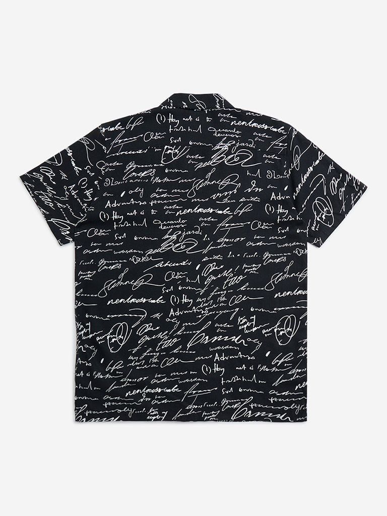 Y&F Kids Black Text Design Resort-Fit Shirt