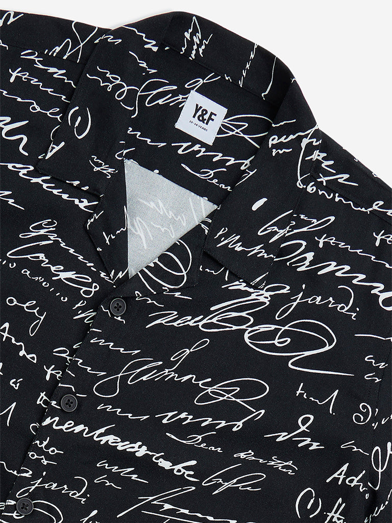 Y&F Kids Black Text Design Resort-Fit Shirt