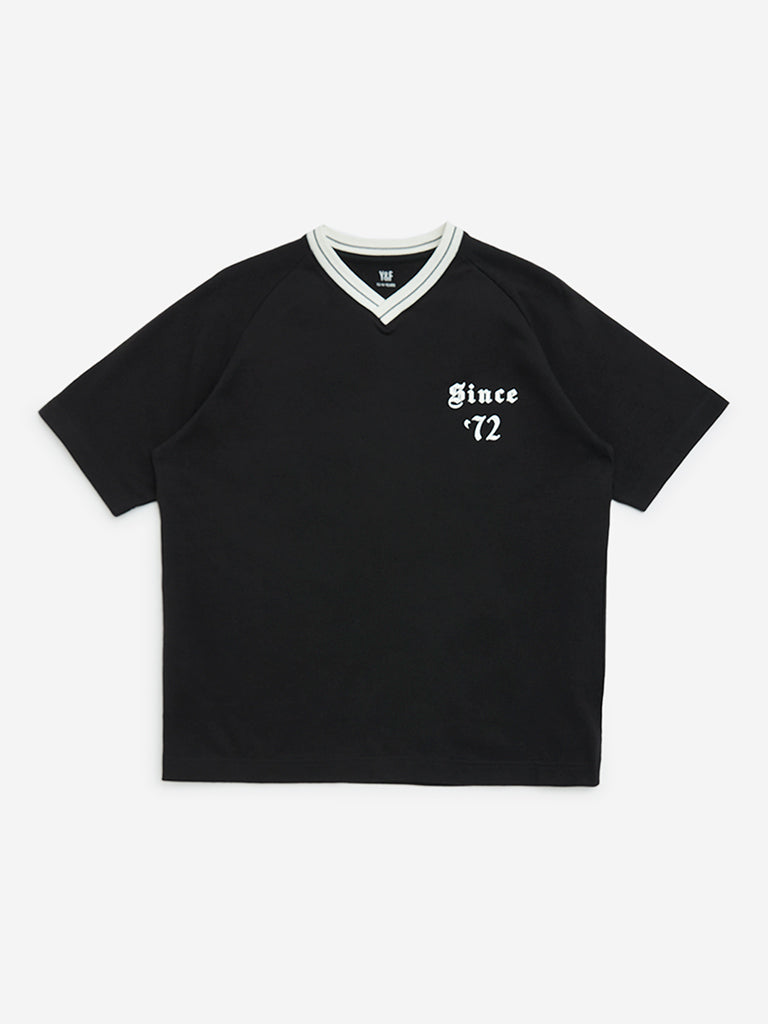 Y&F Kids Black Text Printed Cotton T-Shirt