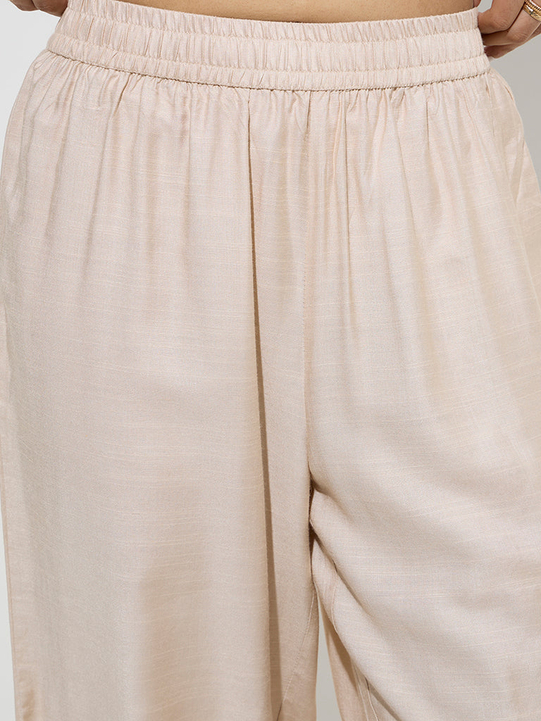 Zuba Beige Solid Ethnic Pants