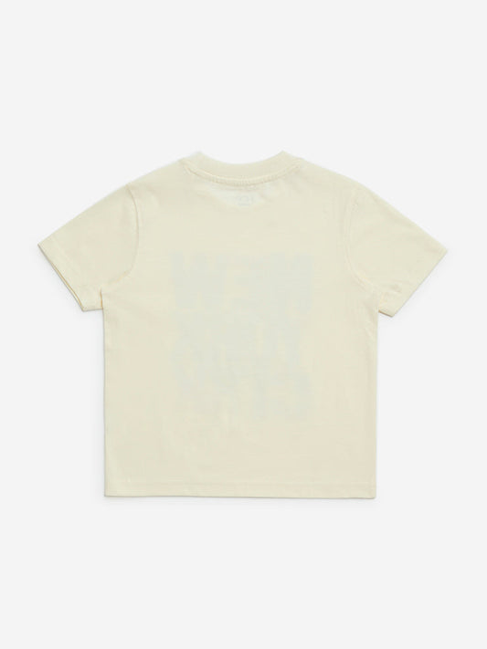 HOP Kids Off-White Text-Printed Cotton T-Shirt