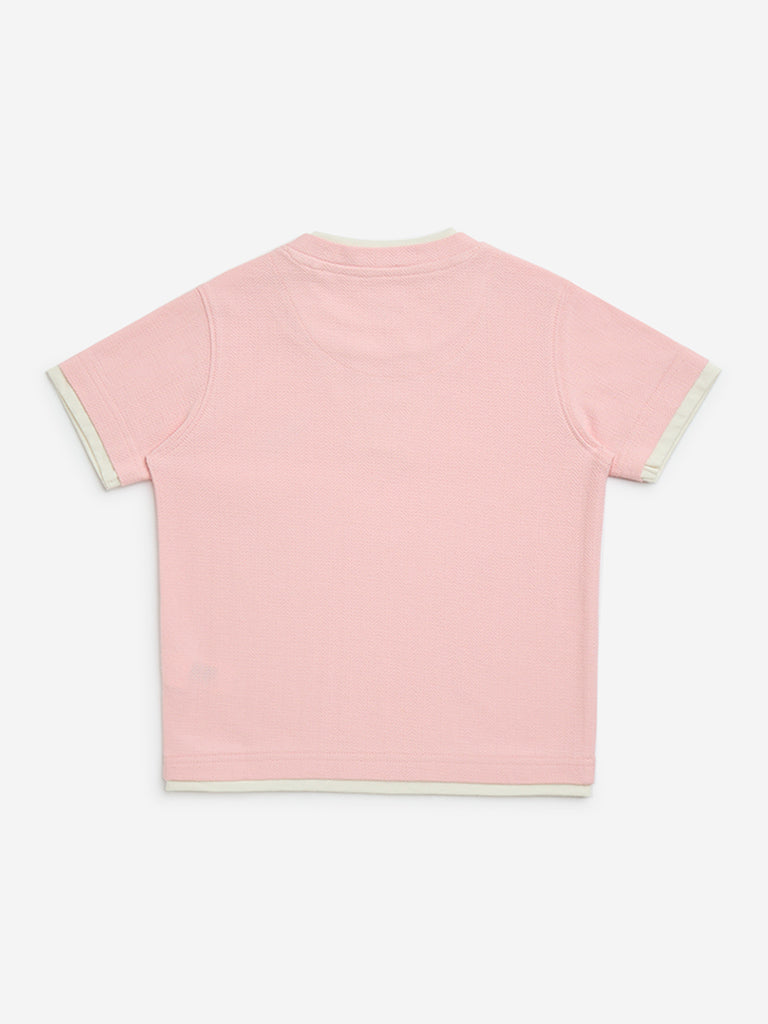 HOP Kids Pink Embroidered Cotton T-Shirt