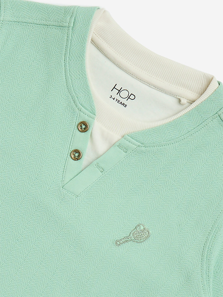HOP Kids Sage Embroidered Cotton T-Shirt