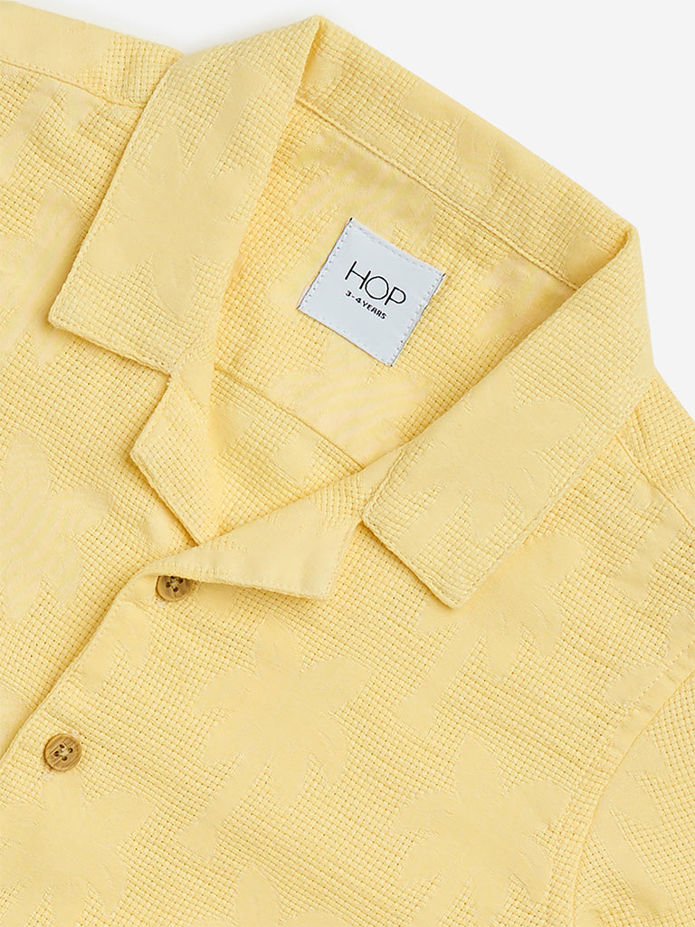HOP Kids Yellow Textured Resort-Fit Cotton Shirt