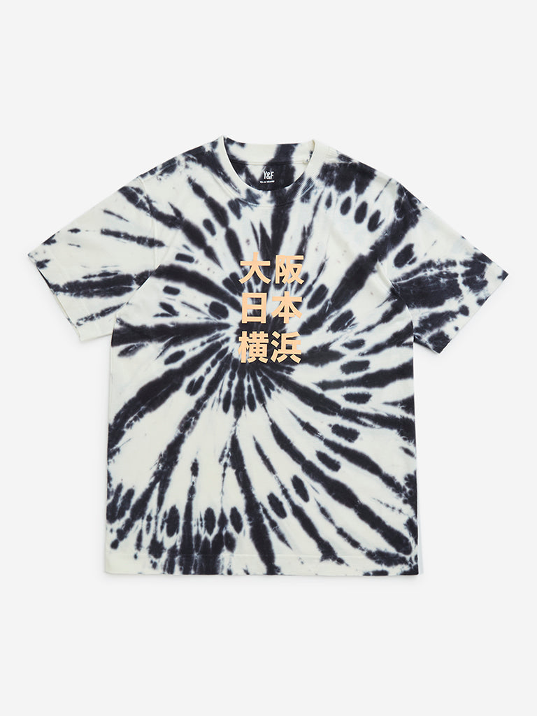 Y&F Kids Black Tie-Dye Design Cotton T-Shirt