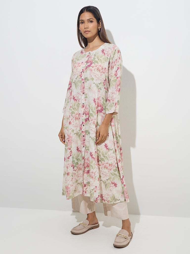 Zuba Beige Solid Ethnic Pants