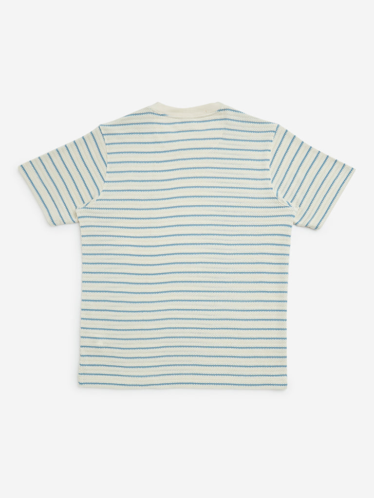 Y&F Kids Blue Stripe Printed Knitted T-Shirt
