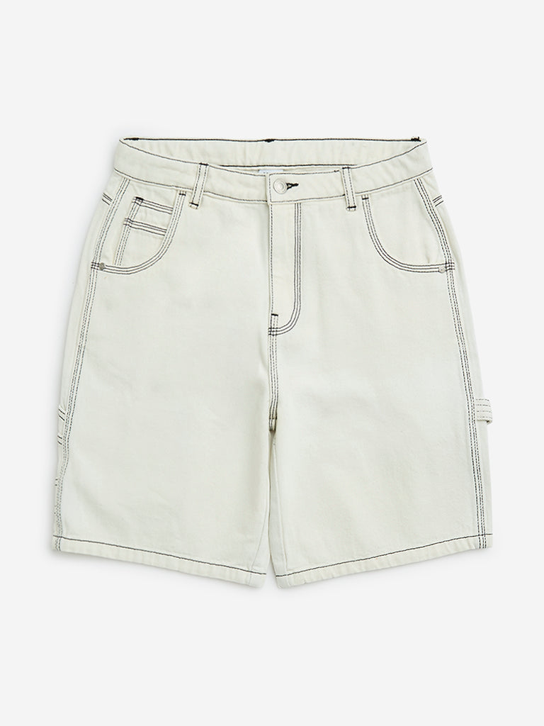 Y&F Kids White Mid-Rise Denim Shorts