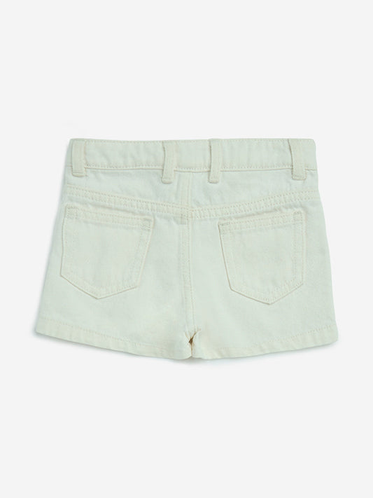 HOP Kids Off-White Pearlescent High-Rise Denim Shorts