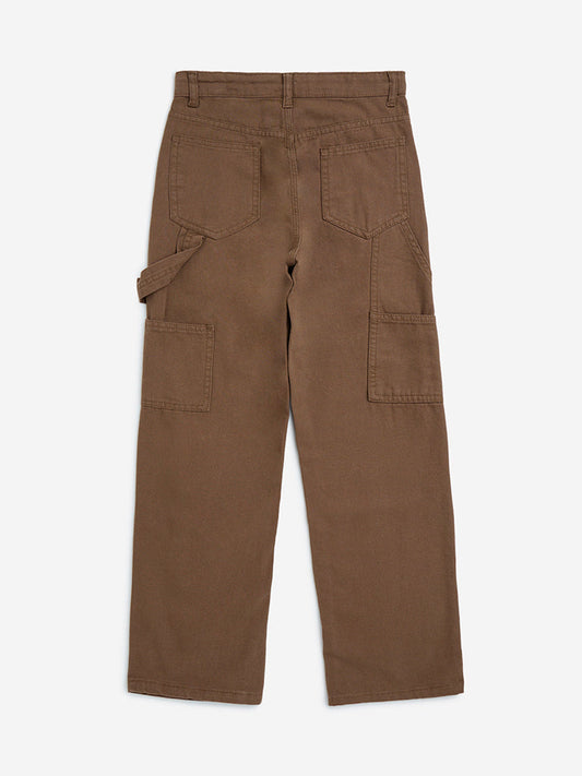 Y&F Kids Brown Solid Mid-Rise Cotton Pants