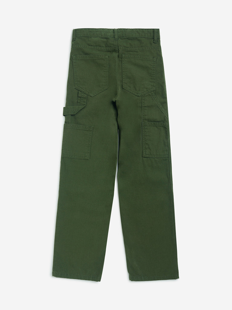 Y&F Kids Olive Straight-Fit Mid-Rise Jeans