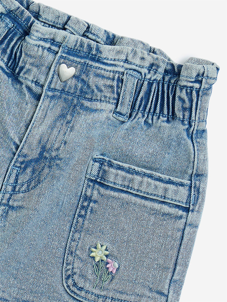 HOP Kids Light Blue Mid-Rise Denim Shorts