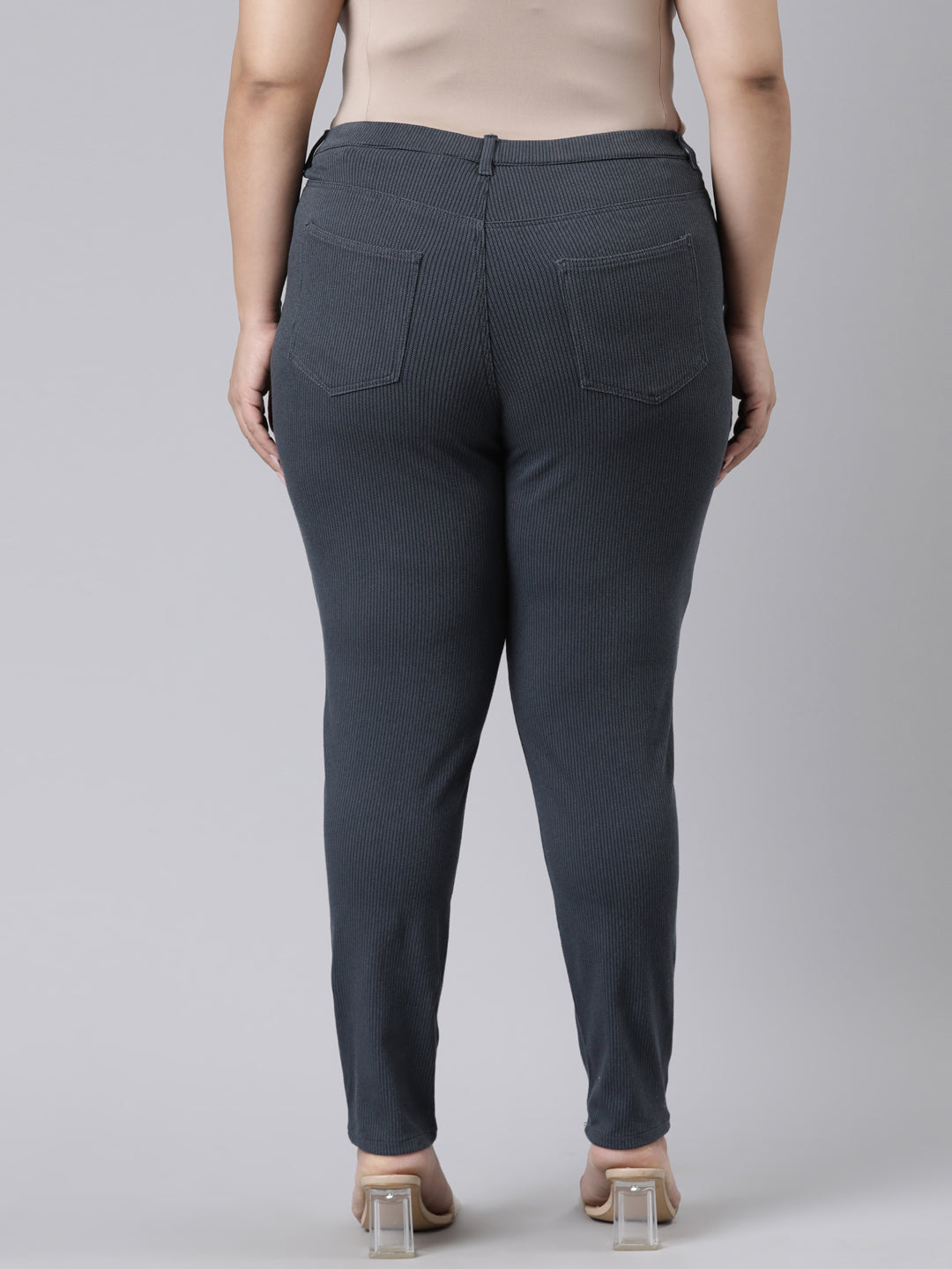 Navy Cotton Poly Stretch Stripes Printed Jeggings