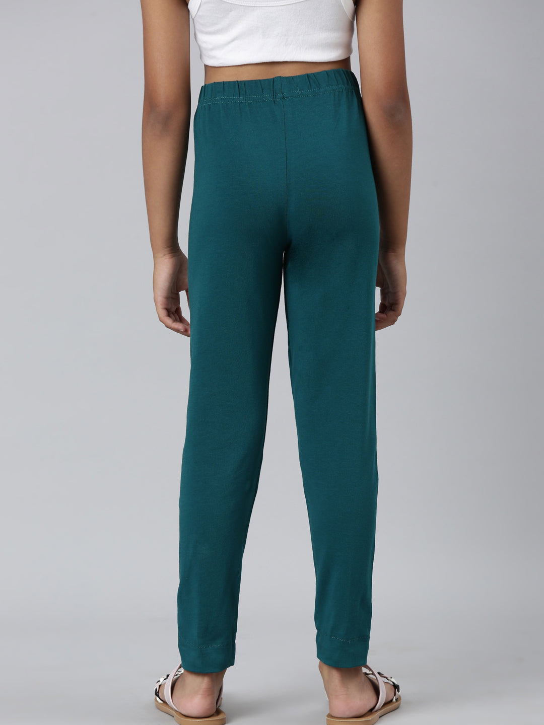 Bright Turquoise Cotton Stretch Ankle Length Leggings