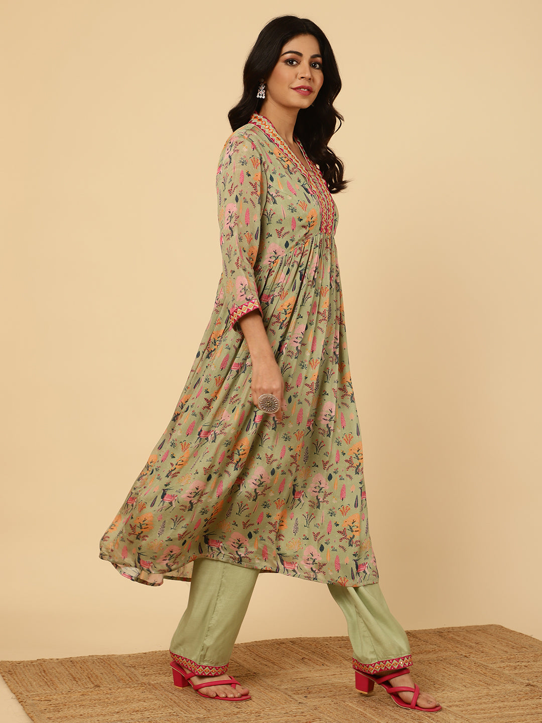 Green Mirror Embroidered Festive Kurta Set