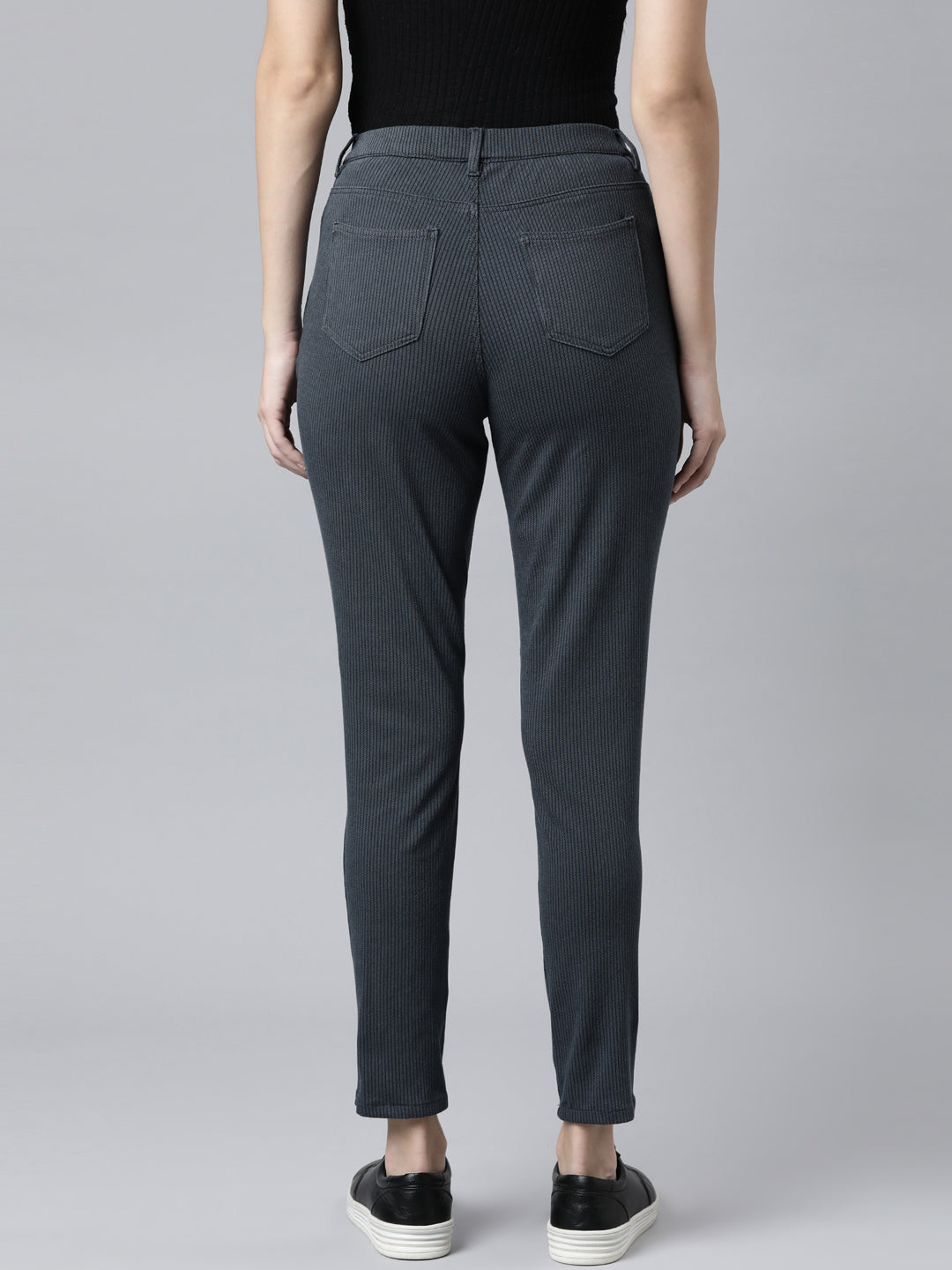 Navy Cotton Poly Stretch Stripes Printed Jeggings