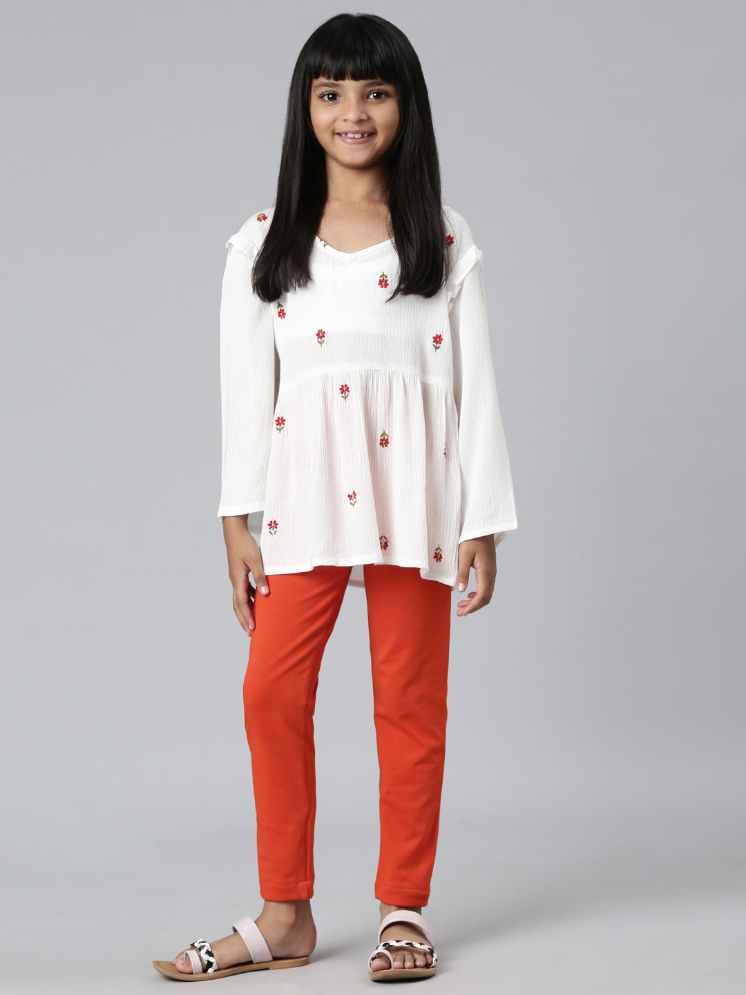 Orange Cotton Stretch Ankle Length Leggings