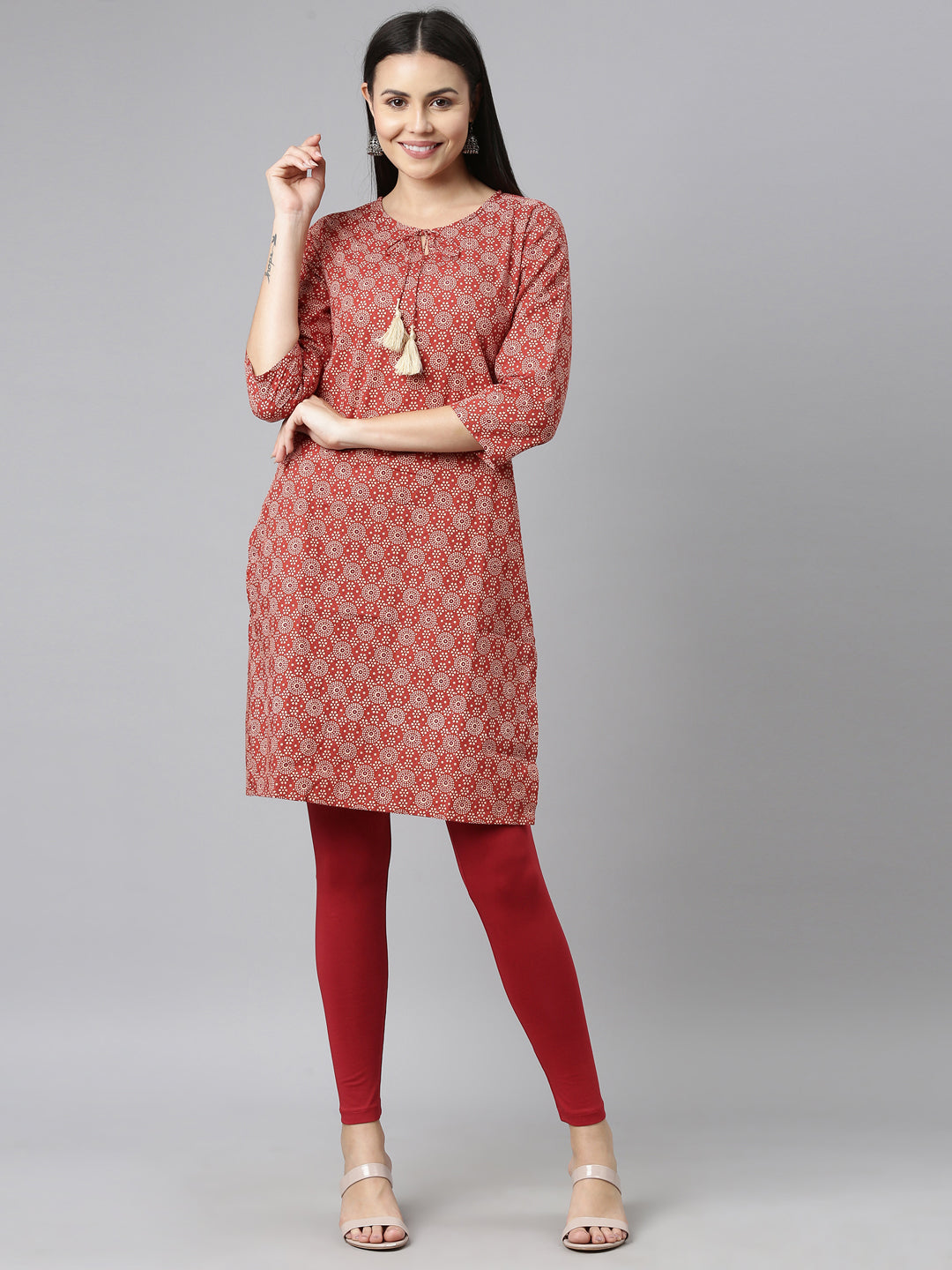 Cherry Cotton Stretch Ankle Length Leggings-Tall