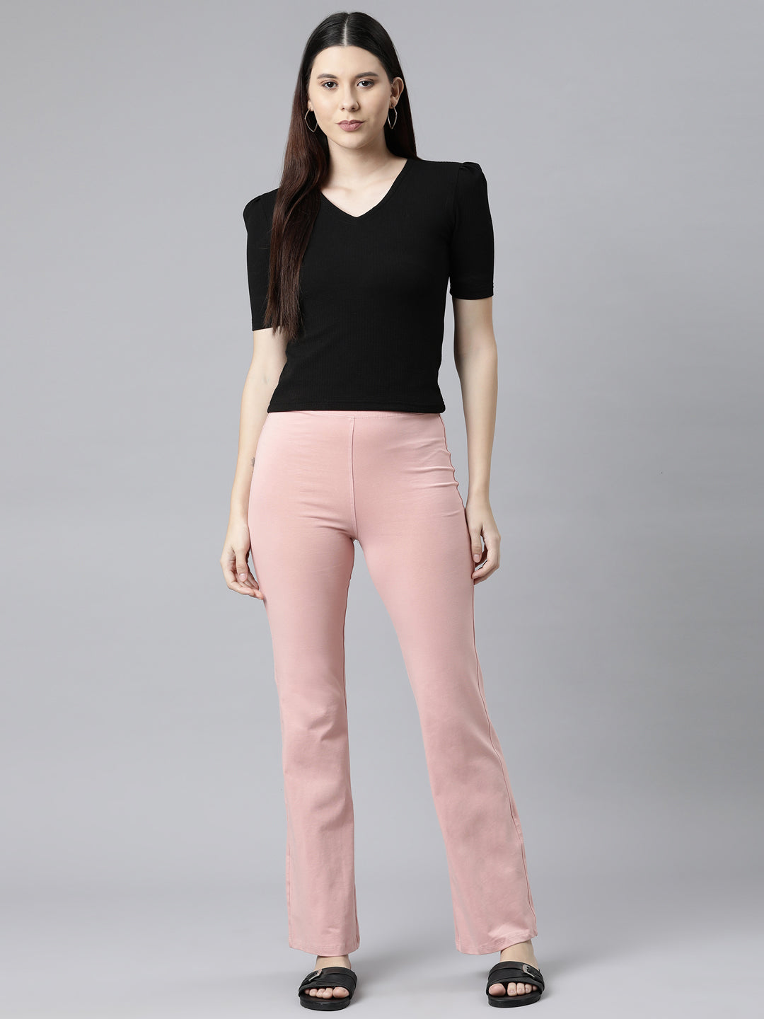 Baby Pink Cotton Stretch Flared Pant