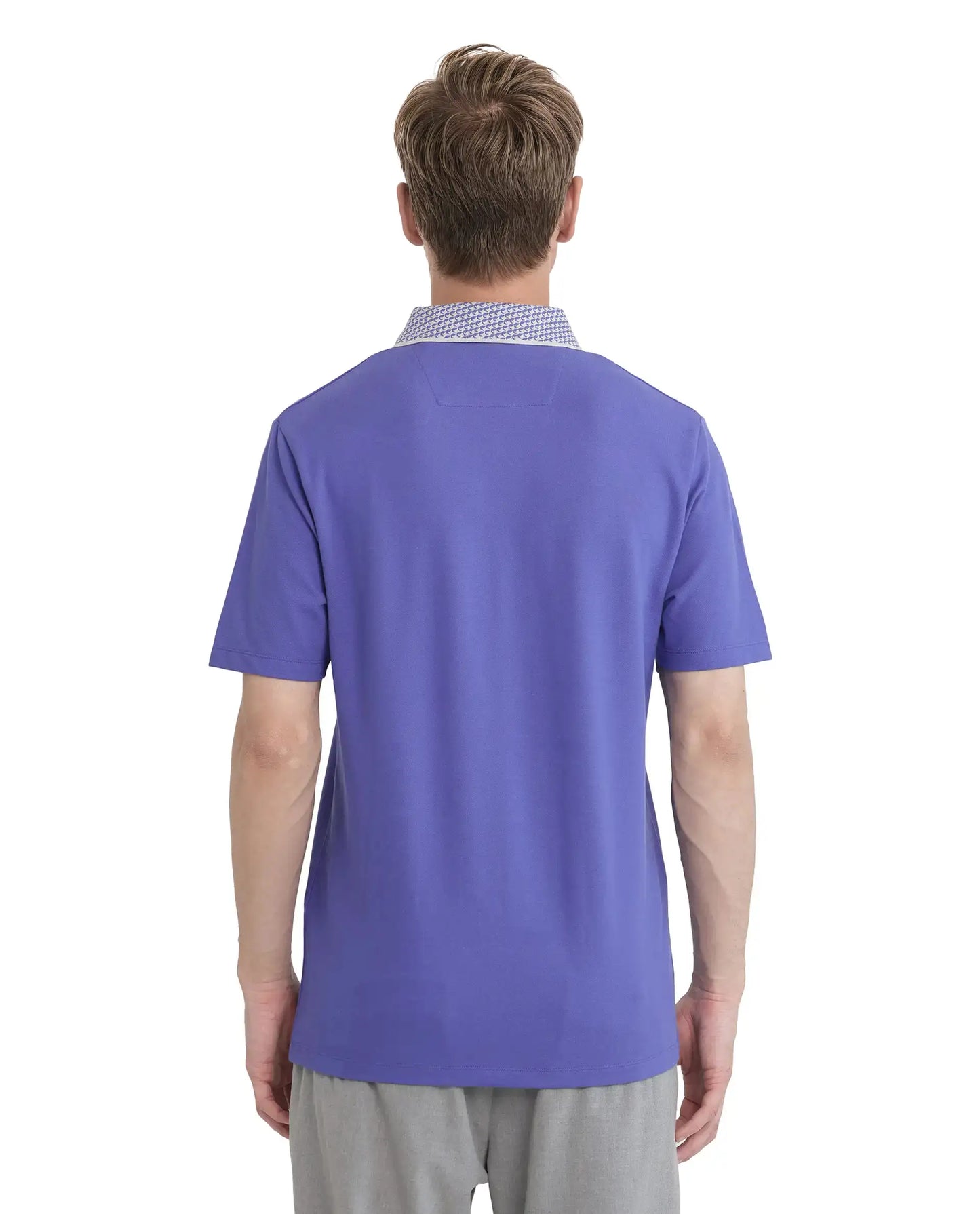 Rare Rabbit Men Abit Purple Cotton Blend Fabric Short Sleeve Jacquard Collar with Tape Detailed Placket Button Closure Plain Polo