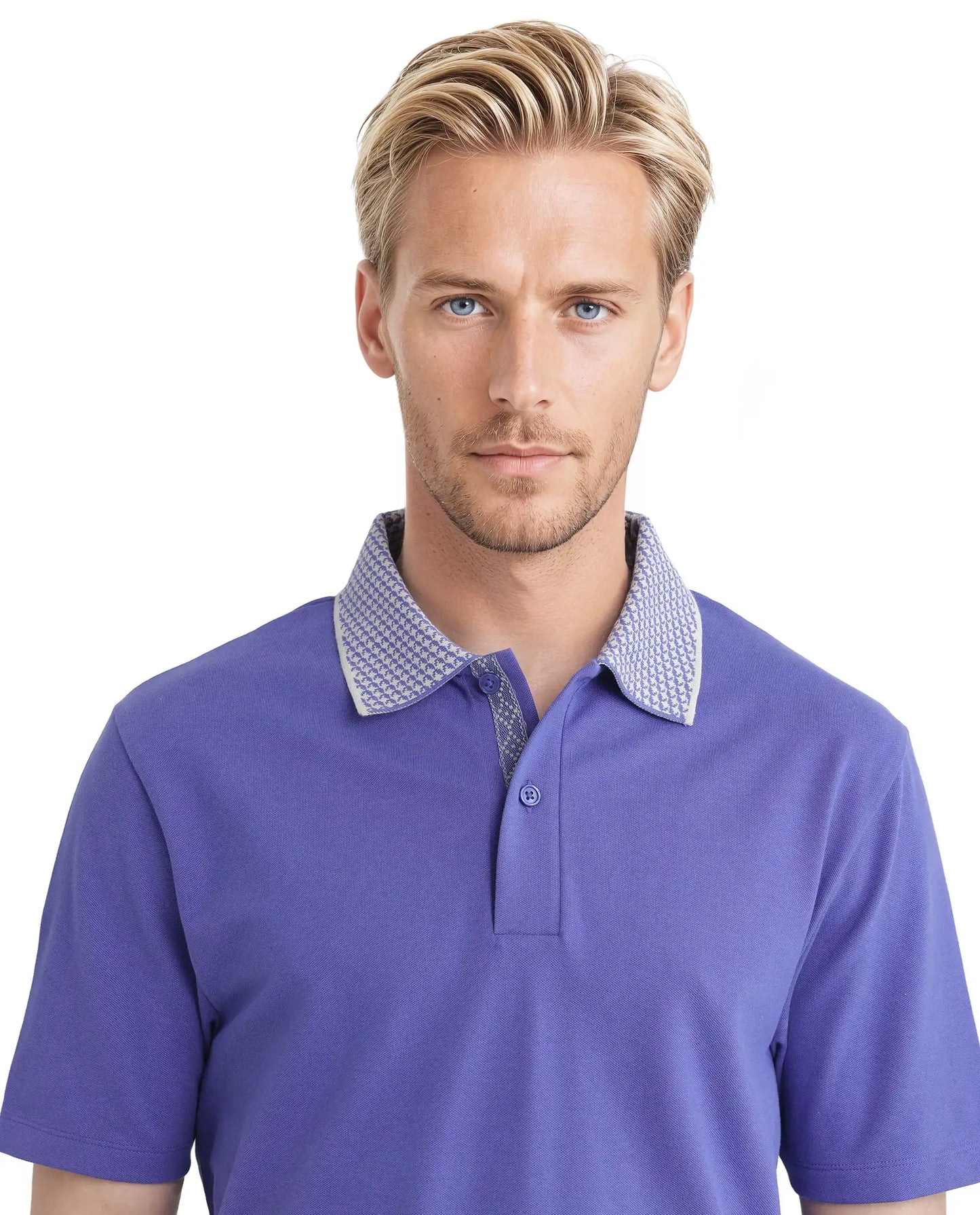 Rare Rabbit Men Abit Purple Cotton Blend Fabric Short Sleeve Jacquard Collar with Tape Detailed Placket Button Closure Plain Polo