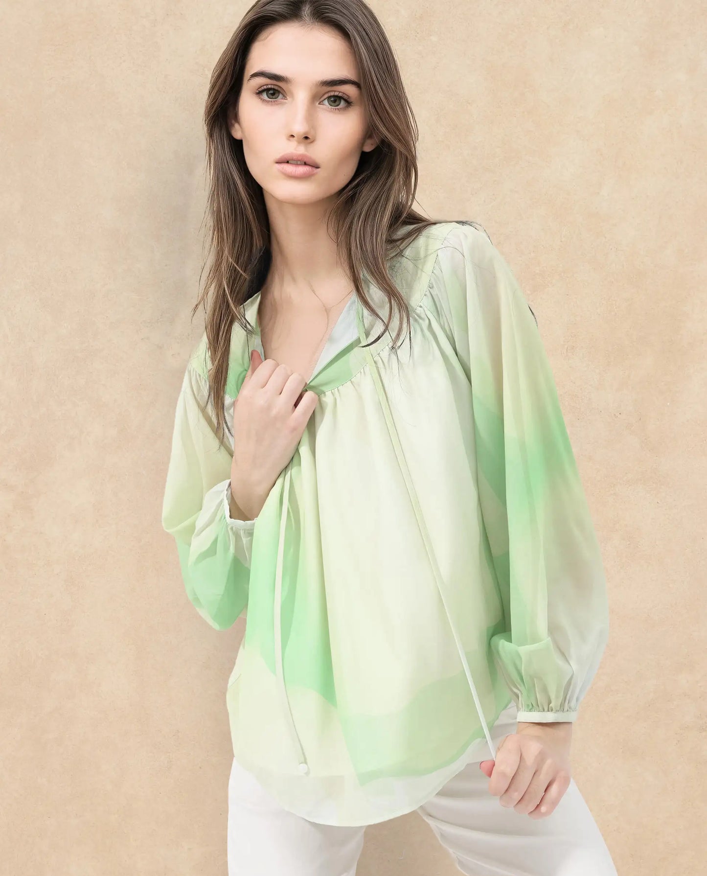 Rareism Women Alic Green Polyester Fabric Full Sleeve Round Neck Top